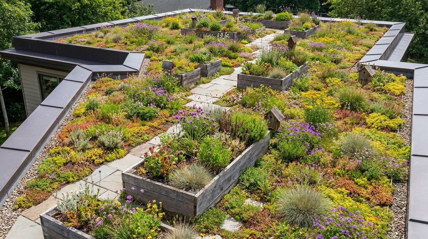 Озеленение кровли и эксплуатируемой кровли — озеленение кровли, иллюстрация к теме