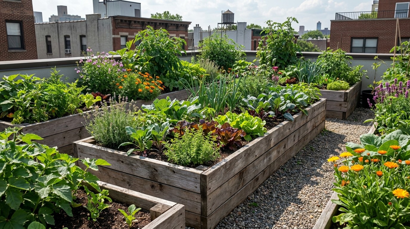 зелёная крыша — Озеленение кровли и эксплуатируемой кровли, фрагмент сада