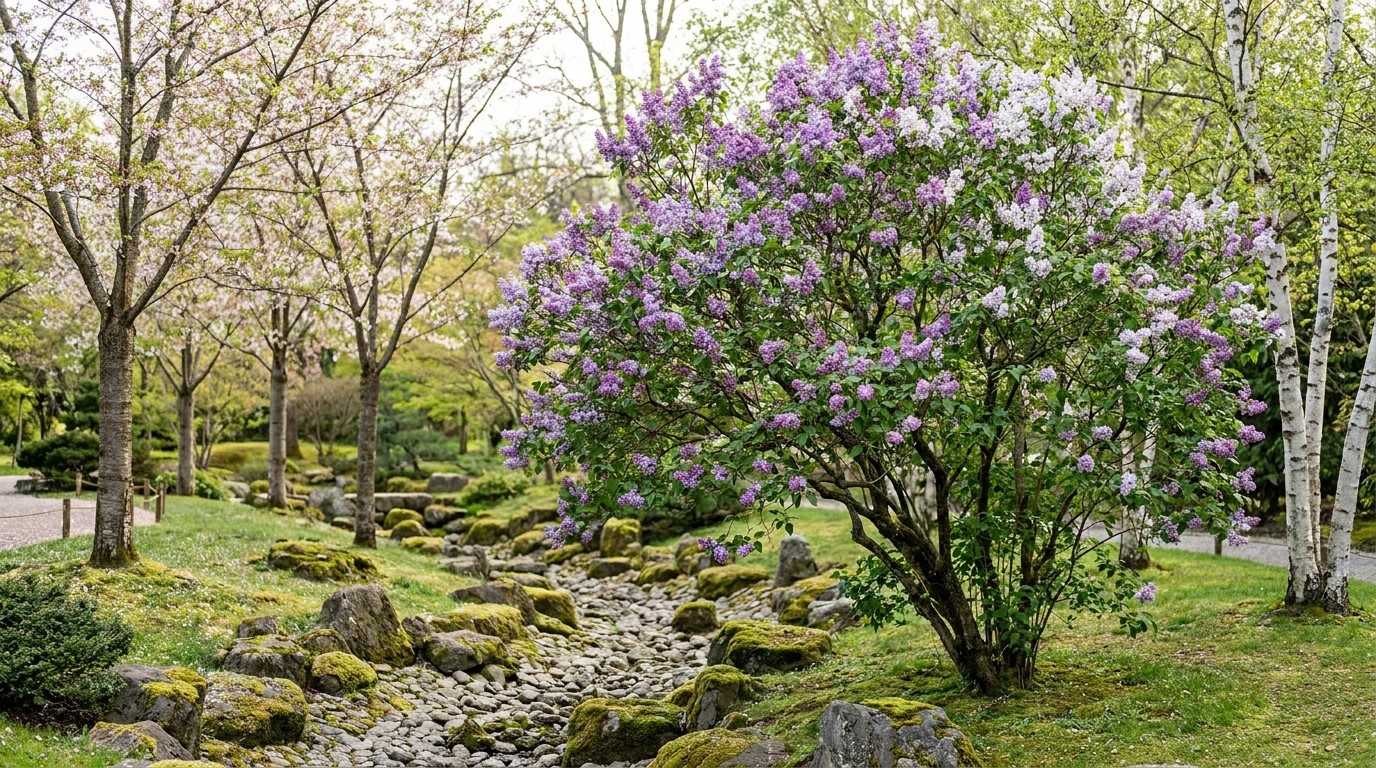 сакура, японский сад, вода, камни