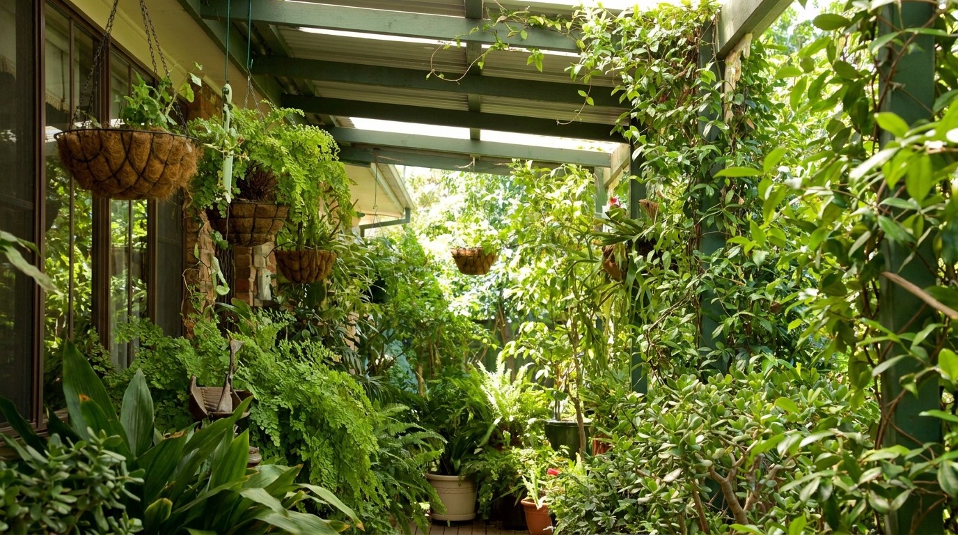 зелень на открытой террасе и веранде